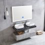 Badevrelsespakke marmor | Dobbelt vask | LED spejl med bluetooth